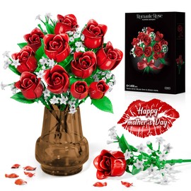 Rose Flowers Bouquet Building Sets for Botanical Collection, Flower Plants for Decorative Home Table Art, Gifts Ideal for Mother's Day, Birthdays, Valentine's Day, for Women Girls Adults 6+, No Vase