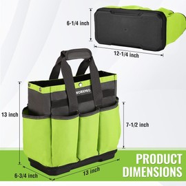 WORKPRO Garden Tool Bag Tote 8-Pocket Heavy Duty Caddy w/Waterproof Plastic Base