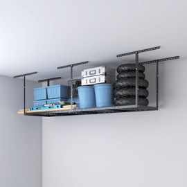 eShelf 2ftx8ft Overhead Garage Storage Rack, Heavy-Duty Metal Garage Ceiling Storage Rack, 22''-40" Adjustable Ceiling Drop-Down, 400 lb. Loading Weight Capacity, Black