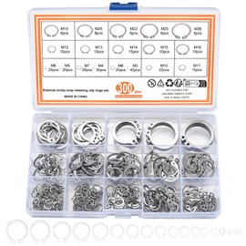 300 Pcs External Retaining Rings, Circlips C-Clips Snap Rings, E-Clips Circlips Assortment Kit, 18 Sizes Stainless Steel Internal Retaining Rings for Grooved Shafts Studs Other Moving Parts