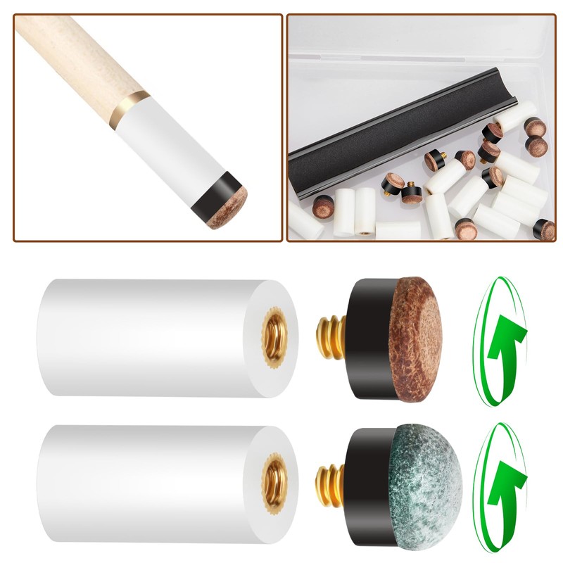 Sinsilvie 12 PCS Screw on Pool Cue Tips Replacement Kit