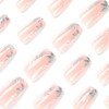 Medium Pink Square Acrylic False Nails, Fake Nails With Silver