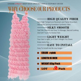 CTRLALT 2 Pack #350 Ocean Deep Wave Crochet Hair 16 Inch Curly Braiding Hair for Crochet Braids Goddess Locs