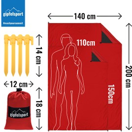 gipfelsport Picnic Blanket - Outdoor Picnic Blanket I Beach Blanket Waterproof Washable Sand-Free I 150 x 110 cm Large I Red