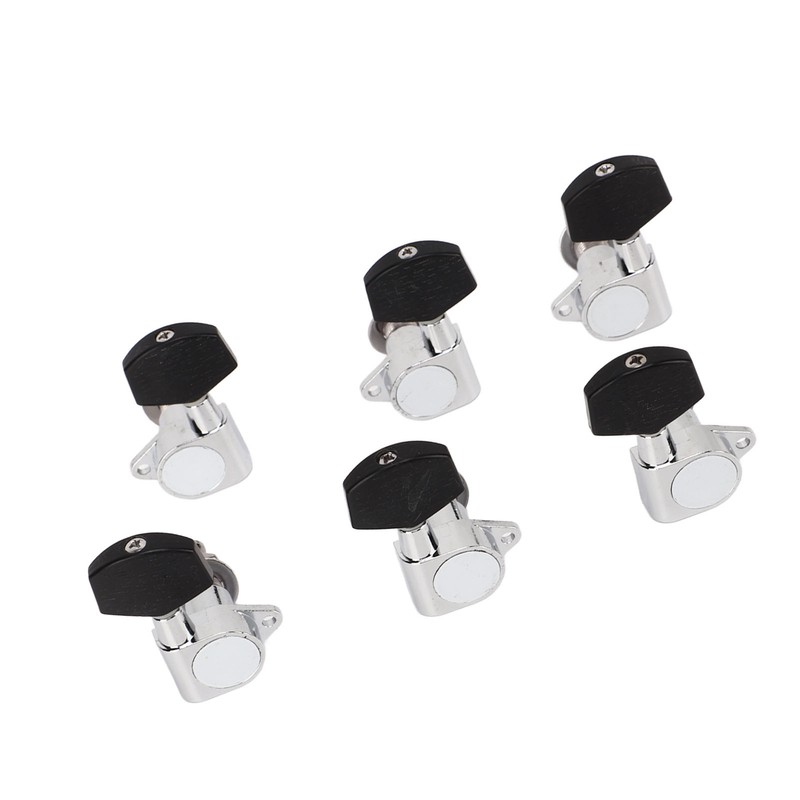 6 Pcs Guitar Tuning Pegs 3L3R Metal Body Black Wood