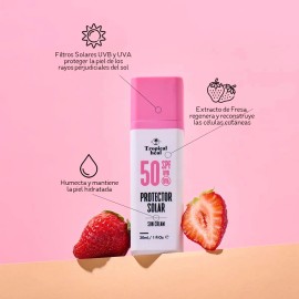 Tropical Heal - Protector Solar Facial SPF 50 con Sbila, Fresa y Filtros UVBUVA de alta proteccin - Hidratacin y Proteccin Completa de uso diario...  