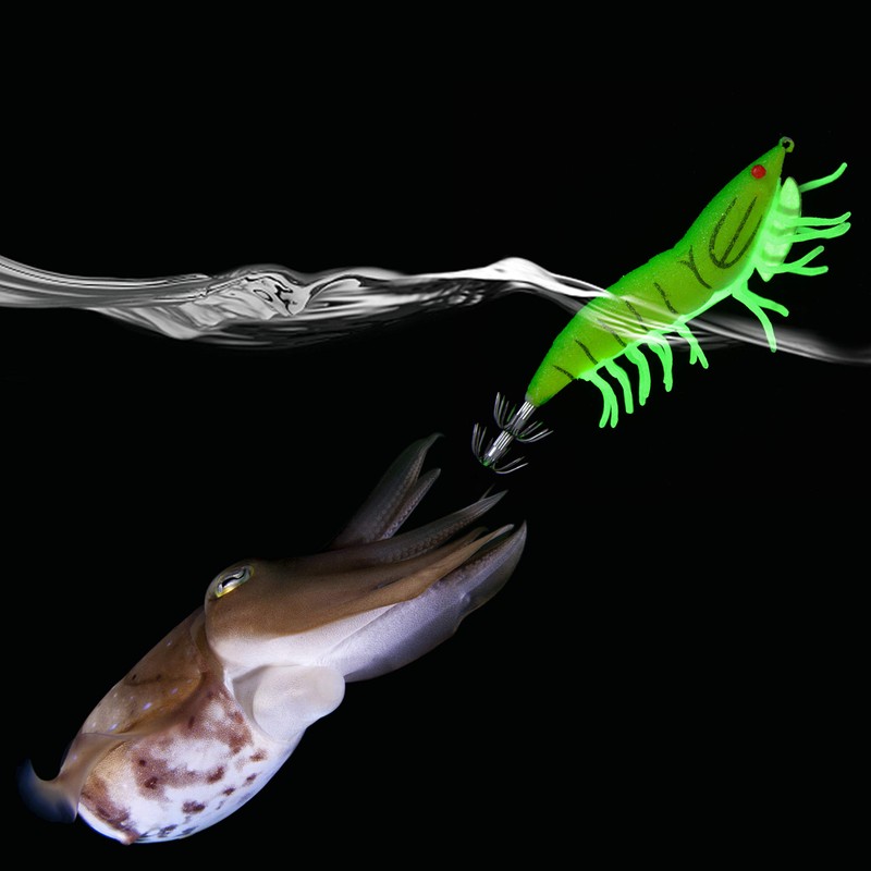 Luminous Shrimps Squid Jig Lure, 8PCS Artificial Fishing Lure Baits