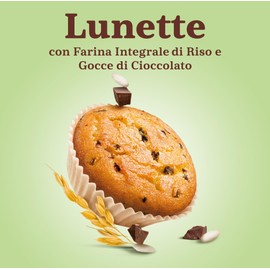 Mulino Bianco Lunette Tortina Senza Glutine con Farina Integrale di Riso e Gocce di Cioccolato, Merenda Senza Glutine e Senza Olio di Palma, Mulino Armonia, Confezione con 4 Monoporzioni