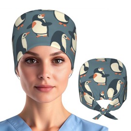 Buyidec Working Cap Retro Cartoon Penguin Hat with Sweatband Comfortable and Breathable Adjustable Headgear for Men Women Scrub Cap