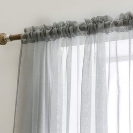 MIULEE Solid Gray Kitchen Sheer Valance Linen Look Window Curtain,Living Room Windows Voile Valance Rod Pocket 1 Panels (60" W x 18" L,Grey)