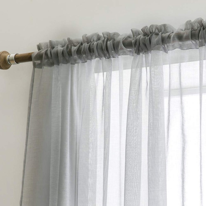 MIULEE Solid Gray Kitchen Sheer Valance Linen Look Window Curtain,Living