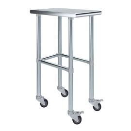 24 in. x 15 in. Stainless Steel Work Table Open Base & Wheels | Mobile Table