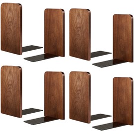 Eaasty 4 Pairs Wooden Bookends for Heavy Books, Walnut Wood Book Holders, Sturdy Non-Skid Book Stops for Shelves and Office Desk, 5.2 x 3.2 x 4.2 Inches