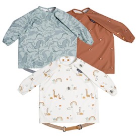 BIBaDO - Long Sleeve Baby Bibs - Babies & Toddlers 6-36 Months - Coverall Baby Led Weaning Bib - Easy Wipe & Soft - Attach to High Chairs & Tables - Waterproof - Machine Washable