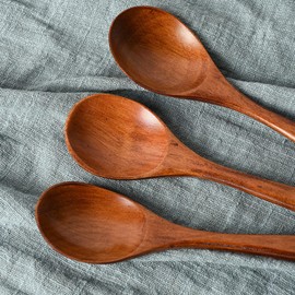 Vastsea Pack of 6 Wooden Spoons, Wooden Kitchen Jam Spoons, Korean Style Wooden Rice Tablespoons, Apply for Soup Cooking Mixing Stirrer Kitchen Tools Utensils (Brown)