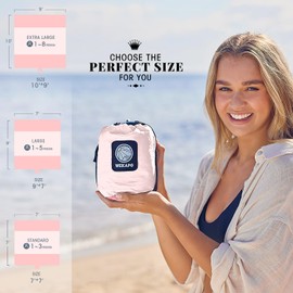 WEKAPO Beach Blanket Sandproof, Extra Large Beach Mat, Big & Compact Sand Free Mat Quick Drying, Lightweight & Durable with 6 Stakes & 4 Corner Pockets (Pink, 7x7 FT (1～3 Person))