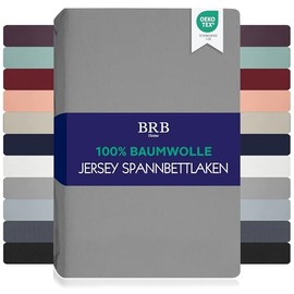 BRB Home Fitted Sheet 160 x 200 cm - 35 cm Deep Pocket 100% Cotton Fitted Sheet Oeko-Tex Certified Bed Sheet Jersey Bedding Duvet Cover for Box Spring Bed Thick Mattresses (Light Grey - 160 x 200)