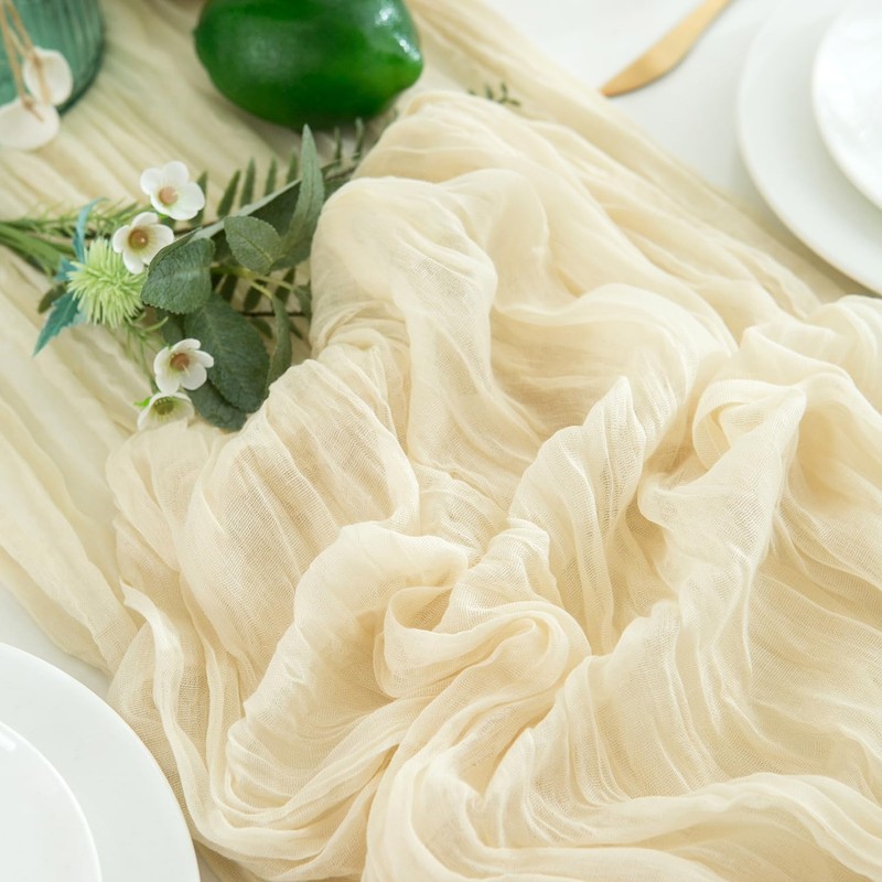 CHUQING Table Runner Beige Boho Gauze Cheesecloth Table Runner for