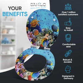 SANILO Wooden Toilet Seat with Soft Close [ROUND] - Decorative, Quiet & Slow Close Molded Wood Seat - With Strong Bumpers & Hinges - Adjustable Fit – Ocean