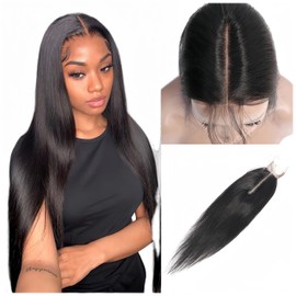 Czrleaty Brazilian Straight Hair 2x6 HD Lace Closure with Baby Hair Deep Middle Part 2x6 Closure Human Hair Bleached Knots Lace Closure Kim K 2x6 Lace Closure Natural Black Color(16")
