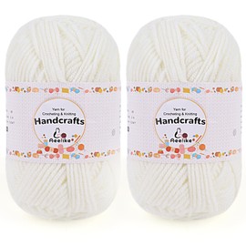 Aeelike 2 x 50g White Yarn Acrylic Knitting Wool, Soft 5 Ply Milk Cotton Yarn for Crochet Amigurumi, Blanket and Knitting Socks Hats and Other DIY Handcrafts Projects