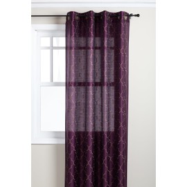 Stylemaster Hudson 55 by 84-Inch Embroidered Faux Silk Brass Grommet Panel, Amethyst