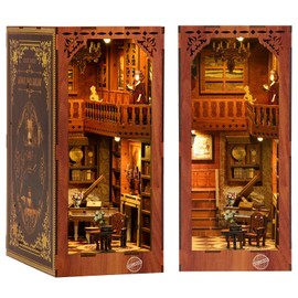 MOJINO Book Nook DIY Kit, Dollhouse Wooden 3D Puzzle Bookends Made of Wood, Magic World Miniature House Kit with Furniture and LED Light, Miniature Kit for Adults, Teens (Fairytale Hut)