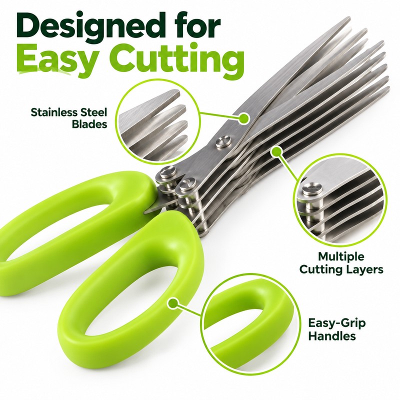 5-Layer Kitchen Scissors for Herb Prep – Multi-Blade Cutter for