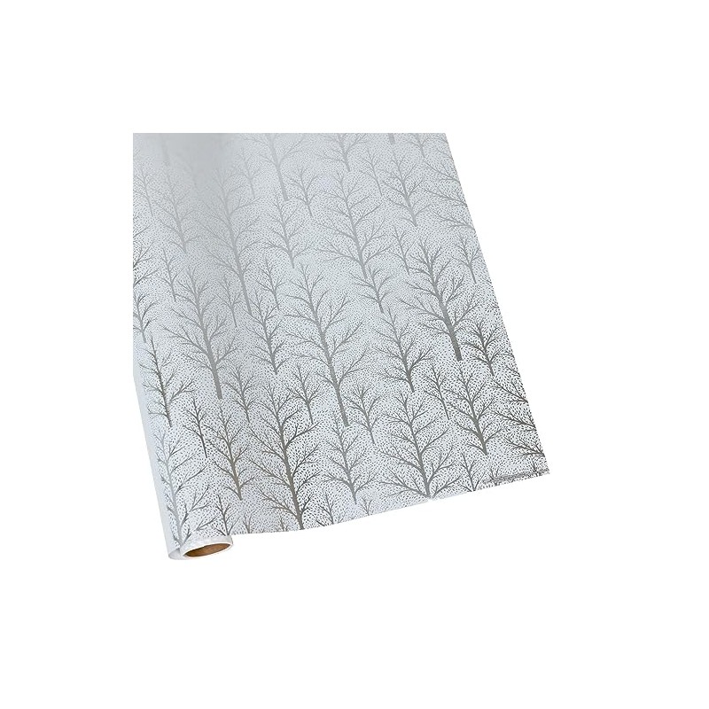 Caspari Winter Trees White & Silver Embossed Foil Gift Wrap