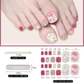 MOLILON 8 Sheets Toe Nail Stickers for Women Girl, Self Adhesive Full Nail Wraps, Stick on Nail Polish Strips, Gel Nail Strips for Toes with Nail File, Wooden Stick (Glitter Sequins, Gradient Color)