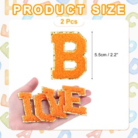 MECCANIXITY Chenille Letter Patches 2.2" Self Adhesive Letter B Stick on Embroidered Patch Sew on Letter Stickers Applique for Repairing Clothing Jeans Shoes Hats DIY(Orange, Pack of 2)