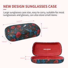 molshine Hard Shell Sunglasses Case, Classic Large Glasses Case for Sunglass, Eyeglasses with Cleaning Cloth (Rose)