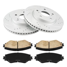 KAX Front Brake Kit, Drilled and Slotted Brake Rotors, Ceramic Brake Pads, Replacement for Toyota RAV4 2006-2018, Scion xB 2008-2015, Toyota Prius V 2012-2017, Lexus HS250h 2010-2012