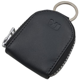 Ziegenleder Nappa Münzbörse/Geldbörse/Geldbeutel/Portemonnaie mit Schlüsselring in Schwarz