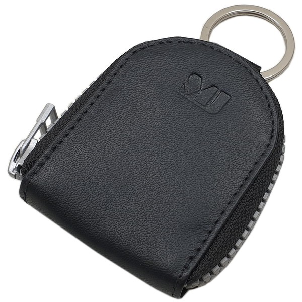 Ziegenleder Nappa Münzbörse/Geldbörse/Geldbeutel/Portemonnaie mit Schlüsselring in Schwarz