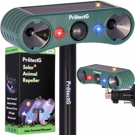 Solar Animal Repeller Outdoor - Ultrasonic Motion Activated Deterrent with Flashing LED Lights - Waterproof Yard & Garden Protector for Deer, Cat, Squirrel, Rodents (1 Pack)