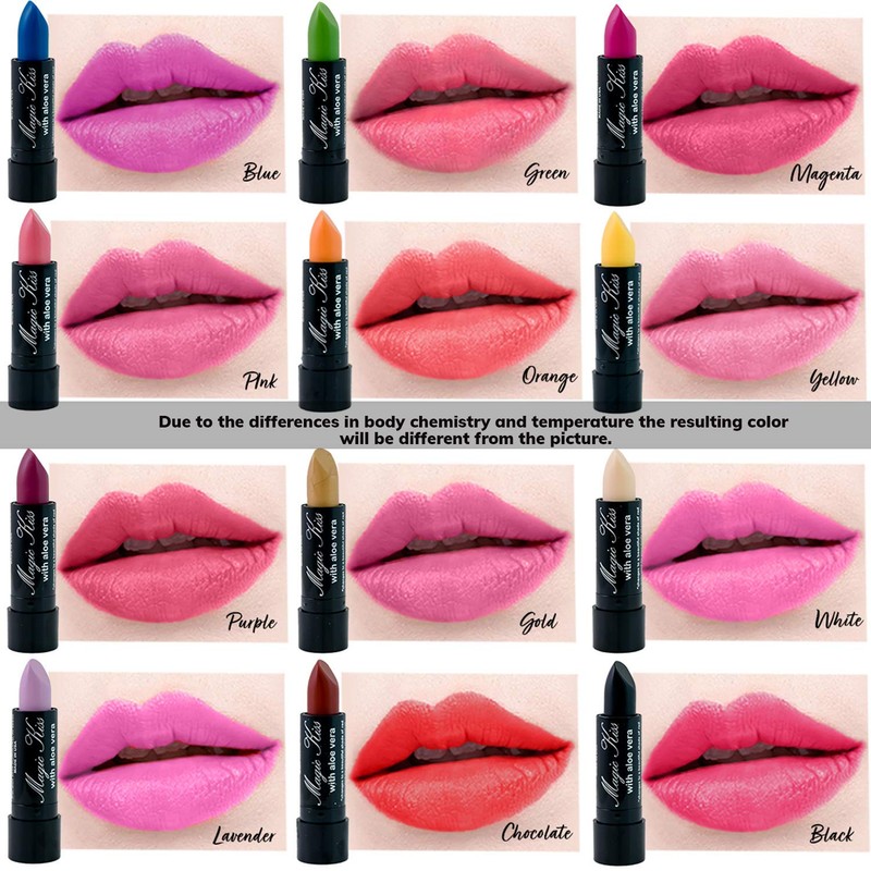 Magic Kiss Pack of 12 Color Changing Aloe Vera Lipstick