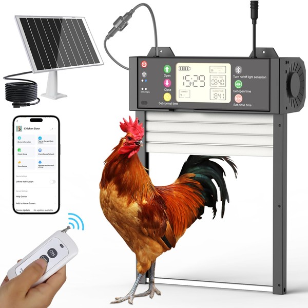 Automatic Solar Chicken Coop Door with WiFi, Remote Control, LCD