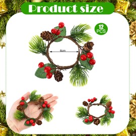 WILLBOND Christmas Napkin Rings Set of 12 Christmas Berry Napkin Ring Holders Pine Cones Pine Needles Napkin Rings for Christmas Holiday Dinner Table Decorations