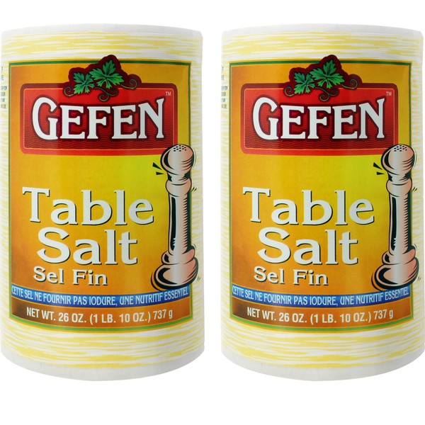 Gefen Table Salt, 26oz (2 Pack, Total 3.25 Pounds) Easy Pour Canister, Product of the USA
