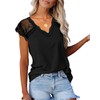 KINLONSAIR Women's Crochet Lace Basic V-Neck T-Shirts Short Sleeve Loose