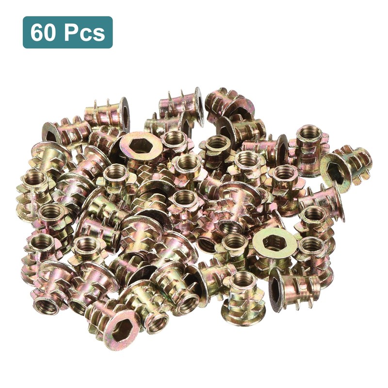 sourcing map 60Pcs Threaded Inserts, M4-0.7x8 Zinc Alloy Hex-Flanged Nut