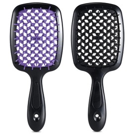 LORSEX Hair Brush, Pack of 2, Detangling Brush for Natural Hair for Tangled, Wavy, Curly Hair (Black + Purple)