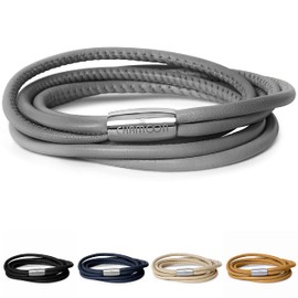 Chamoon® Premium Leather Bracelet for Women, Magnetic Closure, Stainless Steel, with Charms, Expandable, Stainless Steel, gray