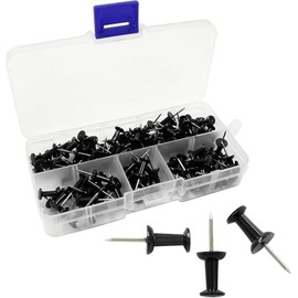 Black Push Pins Set, Thumb Tacks Map Pins, Steel Point and Dark Plastic Head Pushpins Black Thumbtacks for Cork Board Bulletin Boards (Black-100pcs)