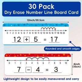 Jauisus 30 Pack Dry Erase Number Line Whiteboard Card 4”x12” Double Sided Dry Erase Board 0-10 on One Side 0-20 on Other Side, Home Teacher Classroom Must Haves Math White Board