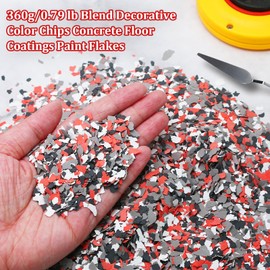 Biaungdo 360G/0.79 Lb Decorative Blend Color Chips, Epoxy Flakes Blend Paint Flakes Concrete Floor Coatings Decorative Chips for Garage Floor Paint Interior Exterior Walls(Black, White, Gray, Red)