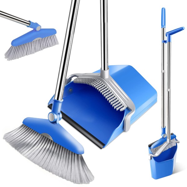 Masthome Broom and Dustpan Set, Upright Stand Dustpan and Broom with Long Handle, Dustpan with Broom Combo for Home Kitchen Room Office Lobby