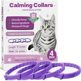 Cat Calming Collar - Soother Cats Calming Collars Anxiety Relief Stress 4 Pack Lavender-Free & Drug-Free Adjustable for Small, Medium Large Cat -Natural Ingredients Pheromones Rapid Effect Purple