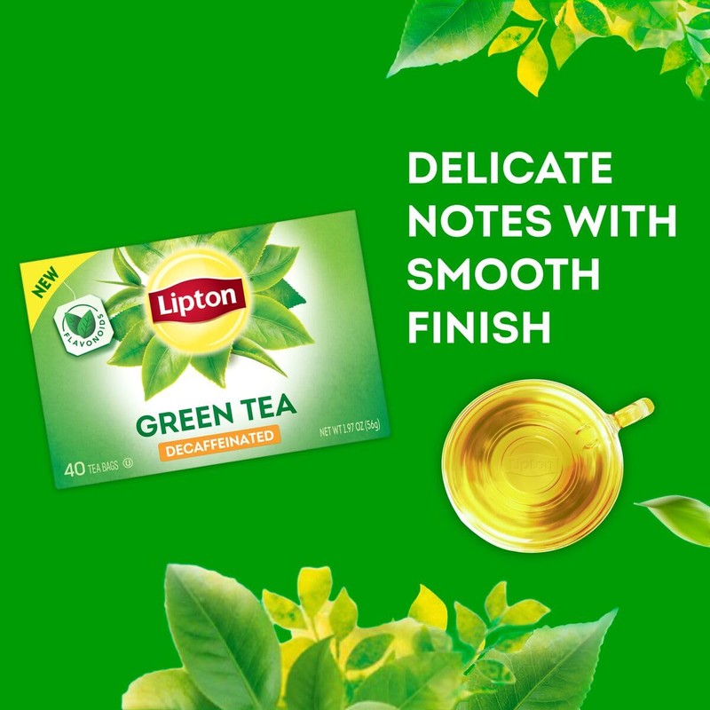 Lipton Decaffeinated Green Tea Bags, Unsweetened Teabags for Decaf Hot